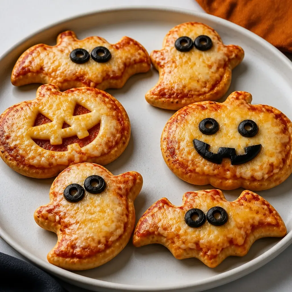 Halloween Mini Pizzas close-up view