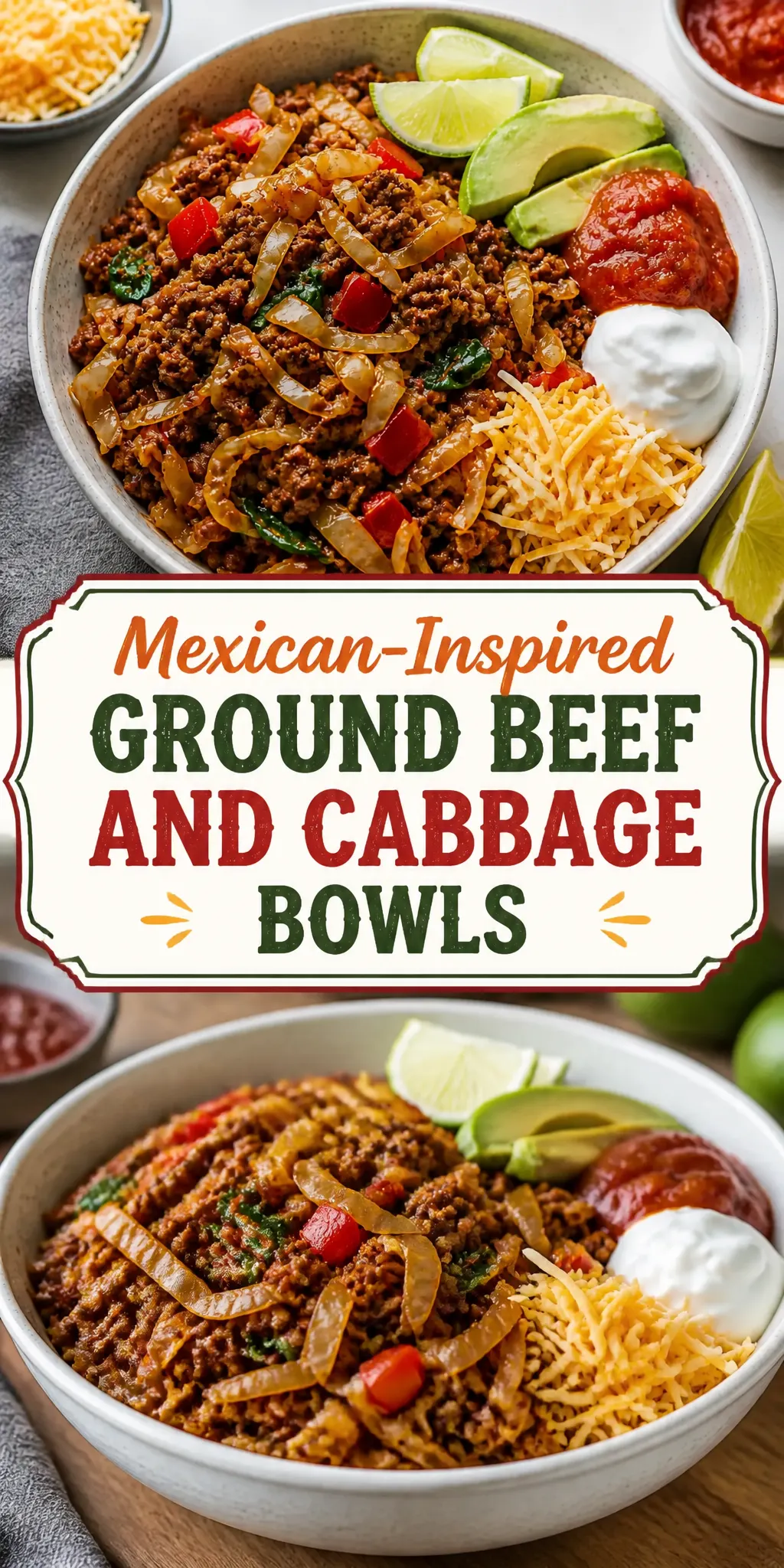 Mexican-Inspired Ground Beef and Cabbage Bowls Pinterest pin