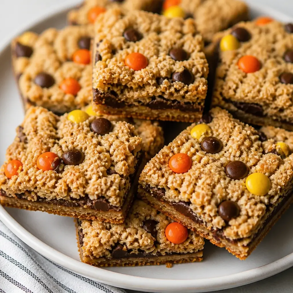 Monster Oatmeal Chocolate Chip Cookie Bars close-up view
