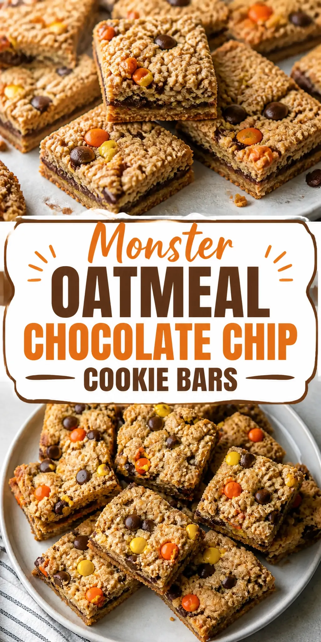 Monster Oatmeal Chocolate Chip Cookie Bars Pinterest pin