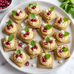 Pomegranate Feta Hummus Triscuit Canapés
