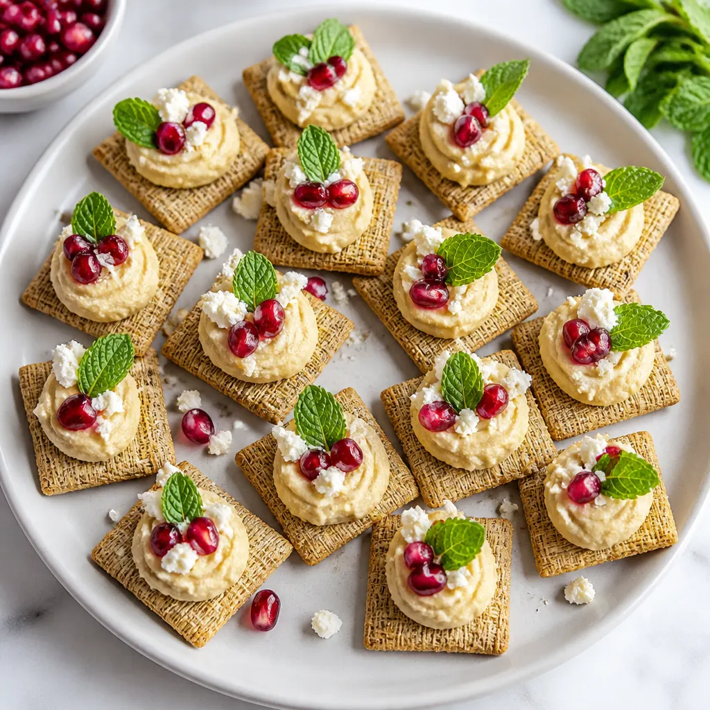 Pomegranate Feta Hummus Triscuit Canapés