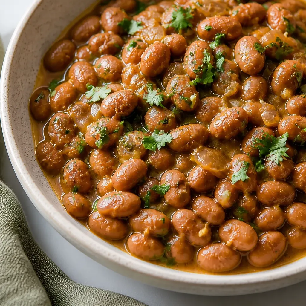 Spiced Canned Pinto Beans close-up view